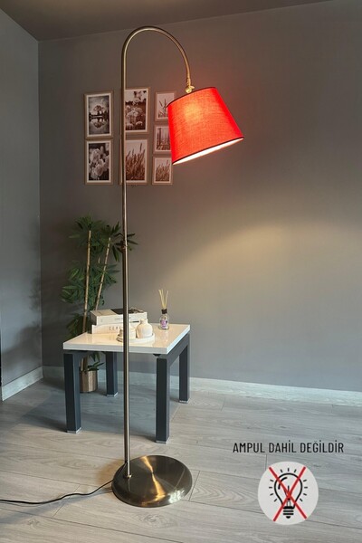 Bamyum Cotella Kumaş Dokulu Şarap Kırmızısı Eskitme Gövde Lambader Modern Zemin Lambası