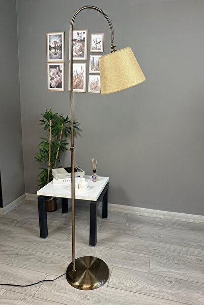 Bamyum Cotella Kumaş Dokulu Kum Bej Eskitme Gövde Lambader Modern Dekoratif Metal Zemin Lambası