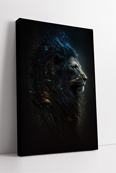 KOSS Dijital Pictură pe pânză cu leu albastru închis, stil de artă misterios, decor modern de perete, birou acasă
