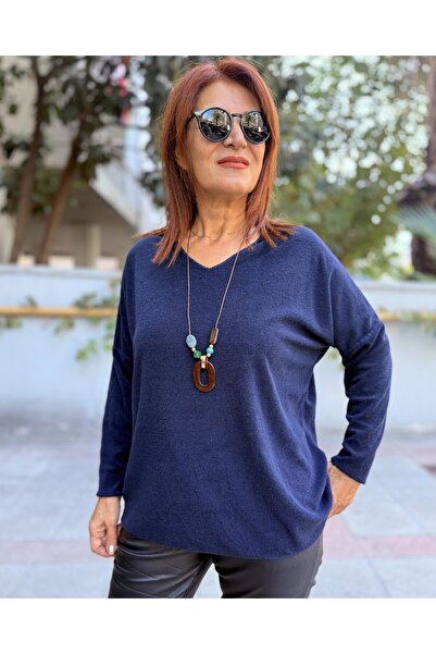 DenizEge Angora Yumoş Necklace Sweater Navy Blue