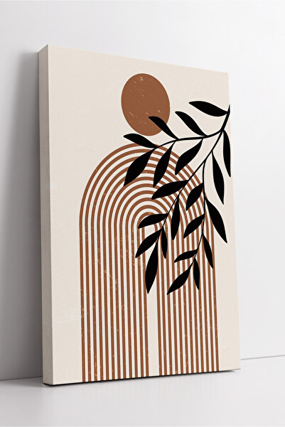 KOSS Dijital Tablou de pânză boho cu model abstract de soare și frunze, decor modern minimalist de perete, tonuri calde