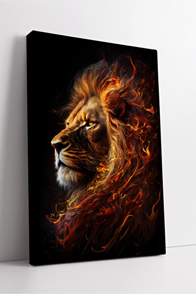 KOSS Dijital Pictură pe pânză cu leu în flacără, cu tematică de foc, aspect p...