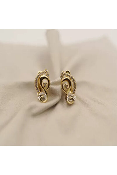 XUPING JEWELRY 18K Gold-Plated Earrings, Fluid Curved Design with Zirconia Crystals - Lever Back Closure