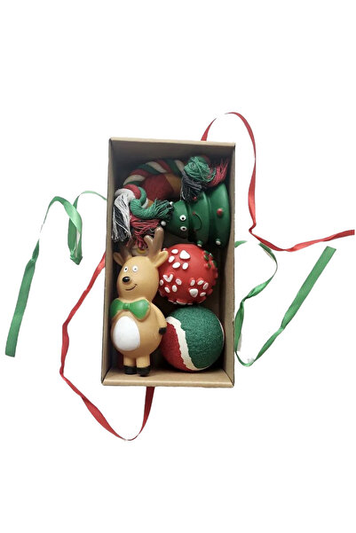 zola Dog toy set, Christmas motifs, 6 pieces, rope, ball, tree-reindeer-candy-globe toy
