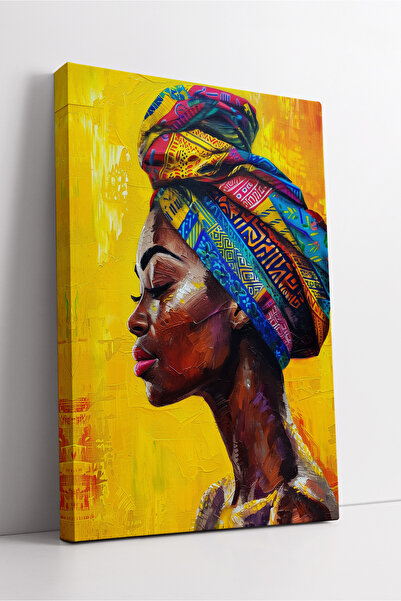 KOSS Dijital Portret de femeie africană cu șal cu modele colorate pe fundal g...