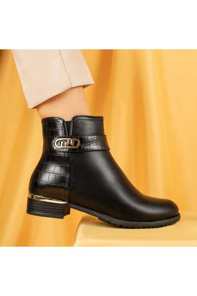 BMoD Ghete negre de damă cu fermoar și talpă groasă MOD14117