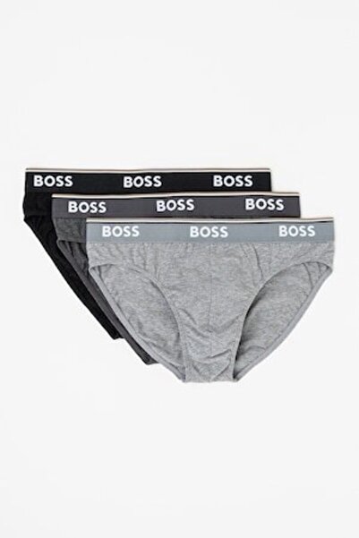 BOSS 3-Pack Briefs with Logo Waistband - Black/Grey Melange, L