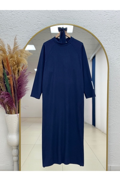 MİHRA STORE Φόρεμα Αλέσια Ρέγκλαν με λογότυπο στο μανίκι-NA2368 Ναυτικό μπλε