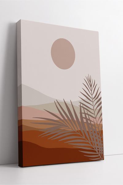 KOSS Dijital Tablou pe pânză cu frunze de palmier în tonuri de bej și pământ ...