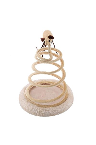 zola Cat toy, with bow and mouse, 15x23 cm, cream