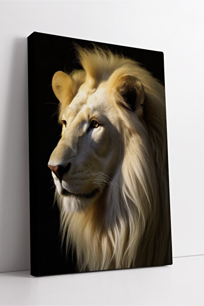 KOSS Dijital Pictură pe pânză cu leu alb, artă modernă de perete care reflectă puterea și liniștia, decor pentru birou acasă