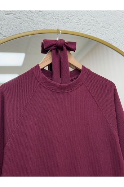 MİHRA STORE Φόρεμα Αλέσια Ρέγκλαν με λογότυπο στο μανίκι-NA2368 Βουργουνδία