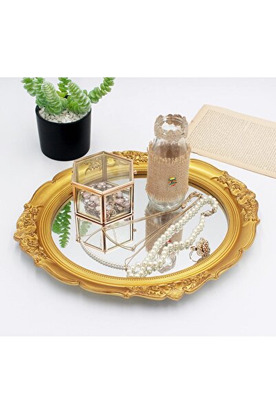 EAOUNDM Decorative Vintage Oval Wall Mirror 33×37.5 cm (Gold)