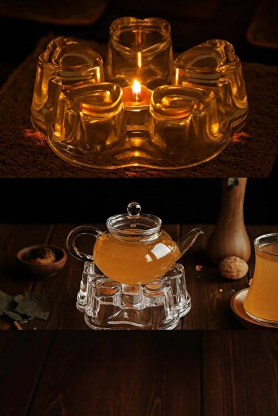 Anadolu Saray Glass Heating Stand Teapot and Teacup Warmer Heat Preservation Apparatus Musk Glass Heater Nihale