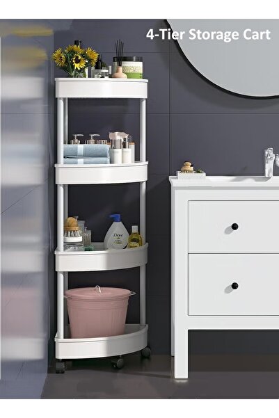 Generic Plastic Shelf Bathroom Corner Shelves Corner Shower Caddy Shelves with Wheel Storage Cart (4-Tier)