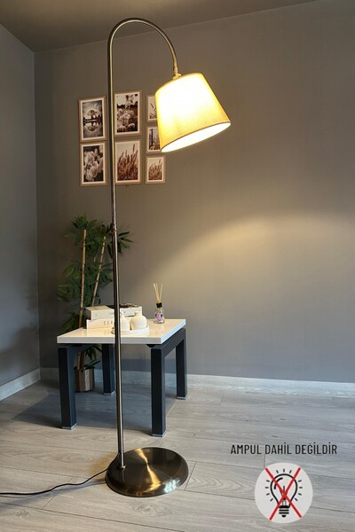 Bamyum Cotella Kumaş Dokulu Kum Bej Eskitme Gövde Lambader Modern Dekoratif Metal Zemin Lambası