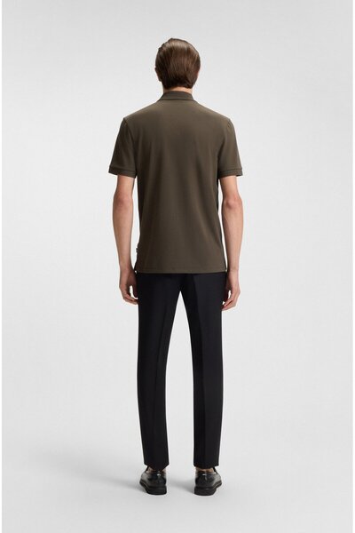 BOSS Men's Polo Neck Regular Fit Cotton Short Sleeve Dark Brown Polo Neck T-Shirt 50468362-342