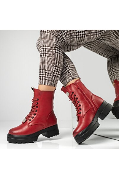 BMoD Women's red boots with zipper and rhinestones MOD12621