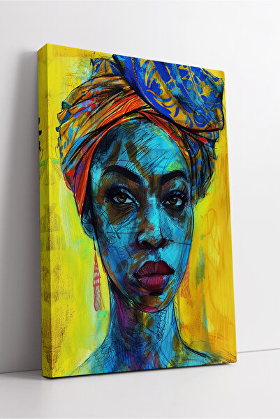 KOSS Dijital Portret de femeie africană abstractă în culori albastru și galbe...