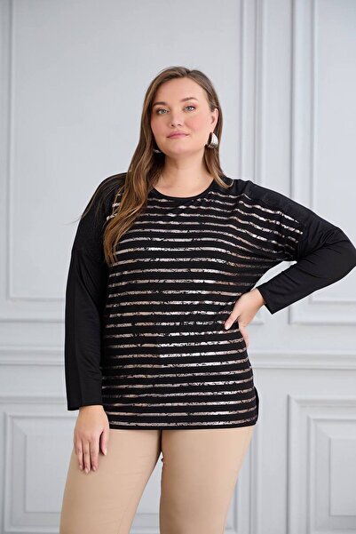 TUSSE Κομψή γυναικεία μπλούζα με ριγέ σχέδιο μεγάλου μεγέθους