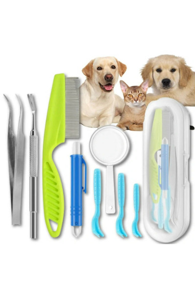 zola Kit of 8 tick extraction tools for dogs and cats, 6 different extractors, magnifying glass,