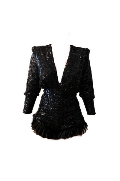 Rocky girl Derin V fırfır detaylı mini payet şort tulum