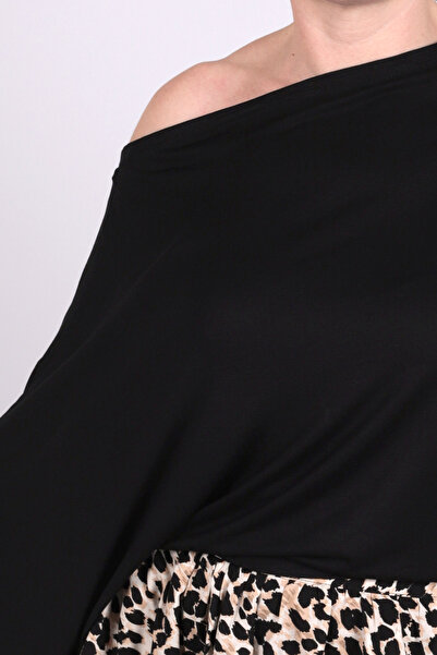 armonika Women's Black Boat Neck Batwing Sleeve Blouse Arm-26K042018