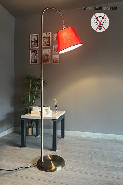 Bamyum Cotella Kumaş Dokulu Kadife Vişne Eskitme Gövde Lambader Modern Dekoratif Metal Zemin Lambası