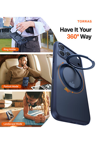 TORRAS 360° Rotatable Magnetic Stand iPhone 17 Pro Max Case - MagSafe Compatible, Midnight Blue