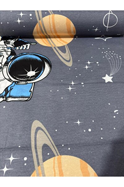 EKUMASCI Poplin Pamuklu Astronot Desenli Çocuk Nevresimlik Kumaş - Metrelik K...