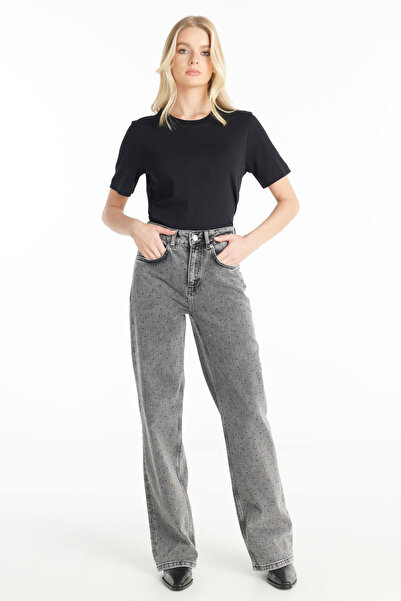 Ted Baker GRİ TAŞLI GENİŞ PAÇA JEAN PANTOLON