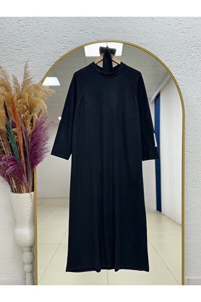 MİHRA STORE Φόρεμα Αλέσια Ρέγκλαν με λογότυπο στο μανίκι-NA2368 Μαύρο