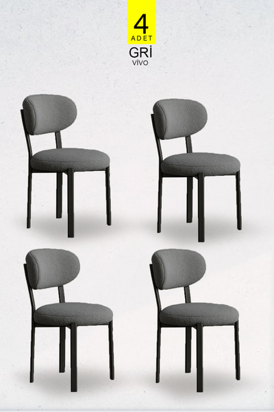 Renlife Vivo Serisi 4 Adet Metal Ayaklı Tedy Kumaş Sandalye (4ADET GRİ)
