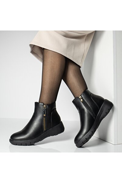 Modlet.ro Γυναικείες μαύρες μπότες με φερμουάρ και χοντρές σόλες MOD14105