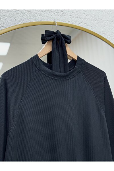 MİHRA STORE Φόρεμα Αλέσια Ρέγκλαν με λογότυπο στο μανίκι-NA2368 Μαύρο