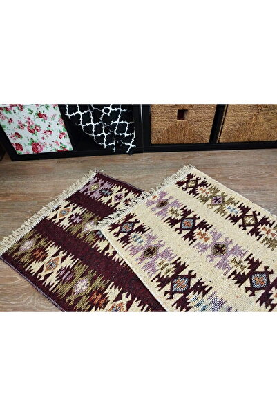 OEM Traditional rug, size 60 x 200 cm, brown and cream, Rustic pattern