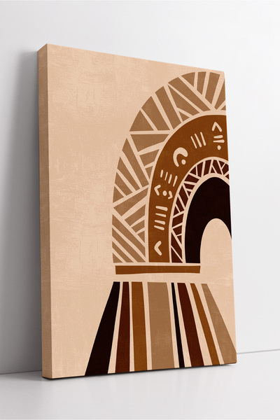KOSS Dijital Tablou de pânză abstract boho cu model etnic – Decor de artă de perete modern, minimalist, maro bej