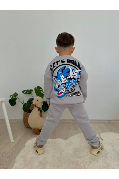 cgboutiquestylekids Cg Kids Sonic Printed Tracksuit-Sweatshirt 3 Ip Fleece-Lined Boys' Bottom Top Set