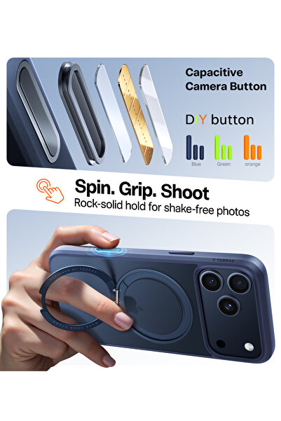 TORRAS 360° Rotatable Magnetic Stand iPhone 17 Pro Max Case - MagSafe Compatible, Midnight Blue