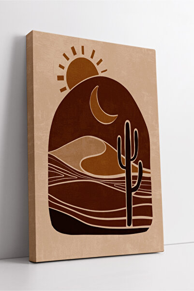 KOSS Dijital Tablou abstract Boho pe pânză cu vedere la desert, soare și lună...