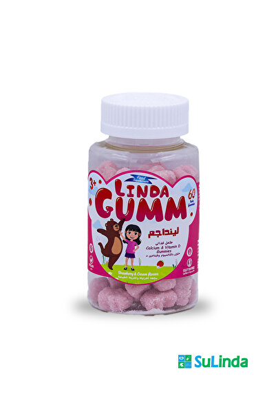 SuLinda Lindagumm Calcuim 107 mg، فيتامين D3 IU نكهة الفراولة 60 علكة