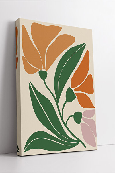 KOSS Dijital Μοντέρνος πίνακας σε καμβά με πορτοκαλί και πράσινο σχέδιο λουλο...