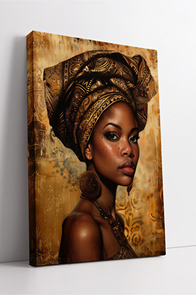 KOSS Dijital Κομψό πορτρέτο αφρικανικής γυναίκας σε χρυσά τόνα Κλασική έθνικ ...