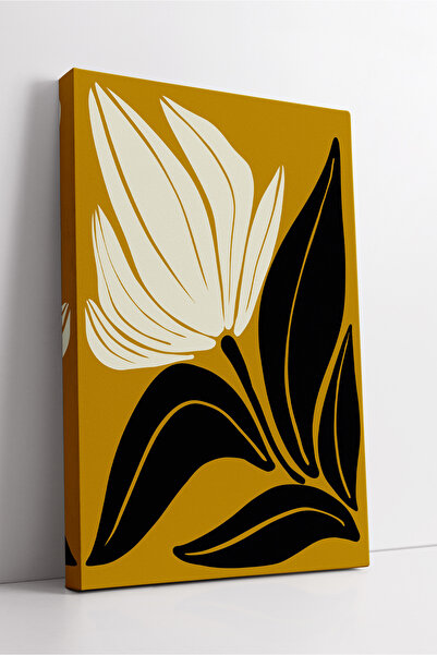 KOSS Dijital Tablou de pânză cu model de frunze alb-negru pe fundal galben – ...