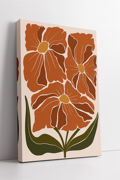 KOSS Dijital Μοντέρνος πίνακας σε καμβά με ρετρό πορτοκαλί λουλουδάτο σχέδιο ...