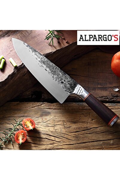Alpargos El Dövmesi Abanoz Ağacı Saplı Japon Tarzı Şef Bıçağı