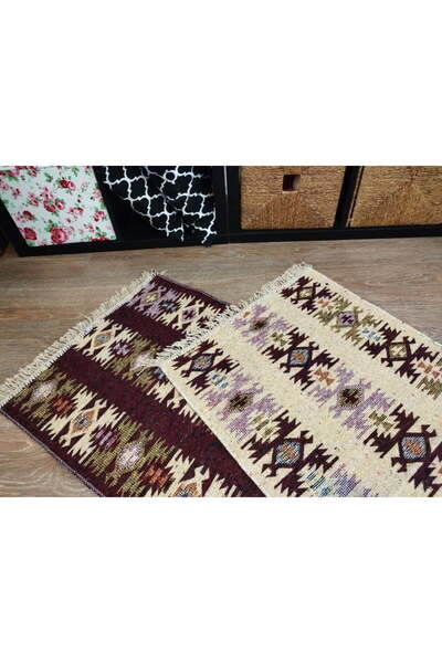 OEM Traditional rug, size 60 x 200 cm, brown and cream, Rustic pattern