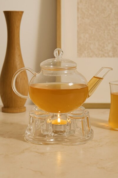 Anadolu Saray Glass Heating Stand Teapot and Teacup Warmer Heat Preservation Apparatus Musk Glass Heater Nihale