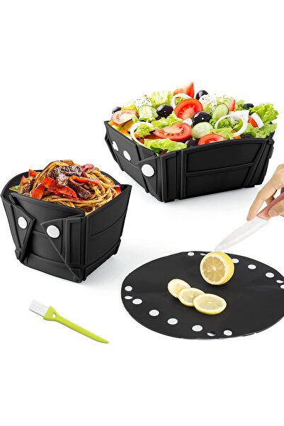 mediLOGIC Farfurie pliabila, tava sau bol, fara BPA, pentru pregatirea meselor camping, 28cm, negru,