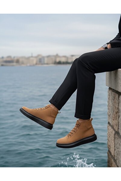 BOA Aba0713 Lace-Up High-Top Tan Suede Black Sole Men's Style Sports Boots